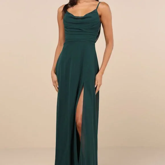 NWT Lulus Notorious Poise Emerald Sleeveless Cowl Neck Maxi Dress Green - Size L - Picture 1 of 3